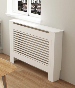 Witte Radiatorombouw met Horizontale Lamellen – MDF Kast & Plank