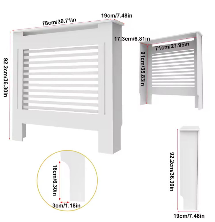 Witte Radiatorombouw – MDF Kast met Lamellen & Plank, 92 cm