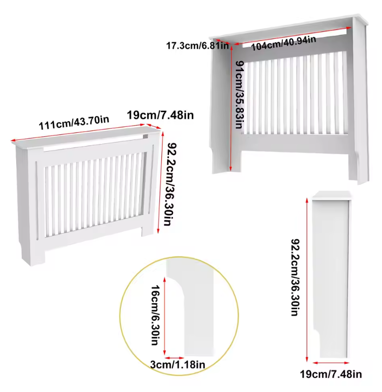 Witte Radiatorombouw – MDF Kast met Lamellen & Plank, 92 cm