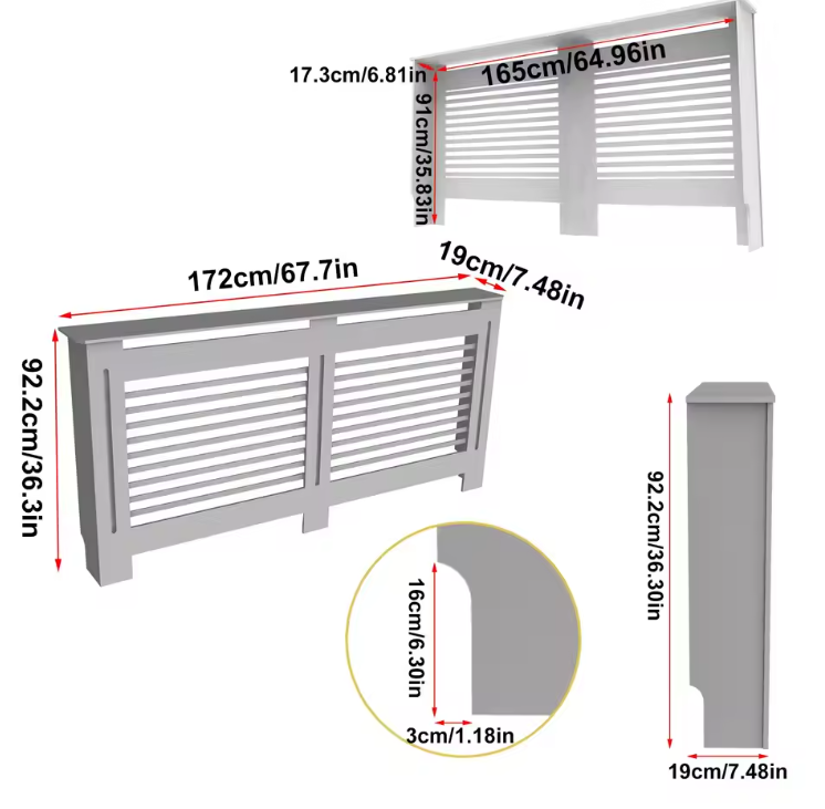 Witte Radiatorombouw – MDF Kast met Lamellen & Plank, 92 cm