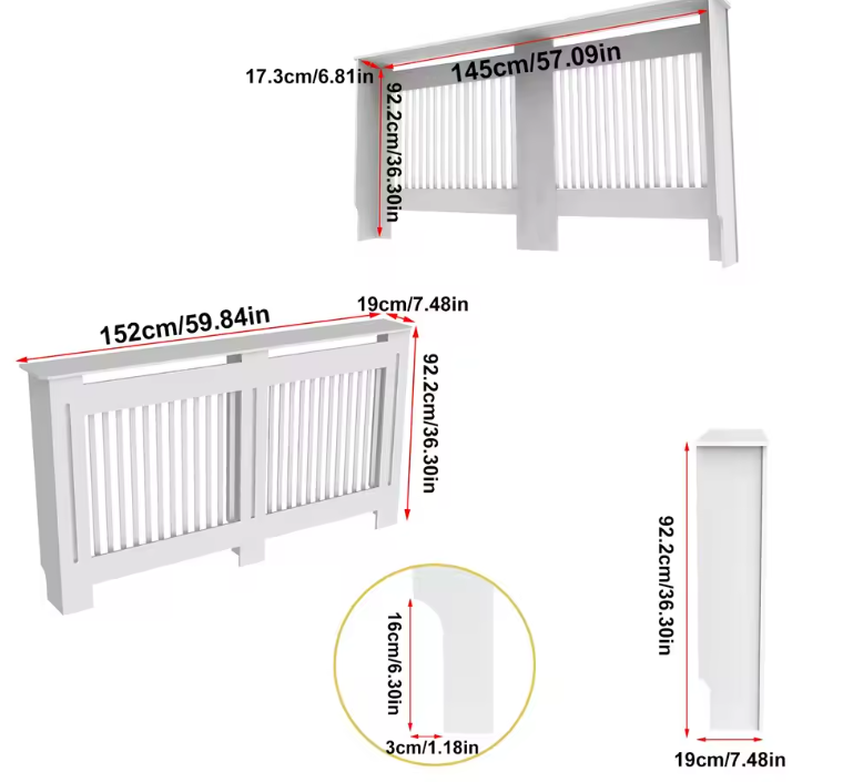Witte Radiatorombouw – MDF Kast met Lamellen & Plank, 92 cm