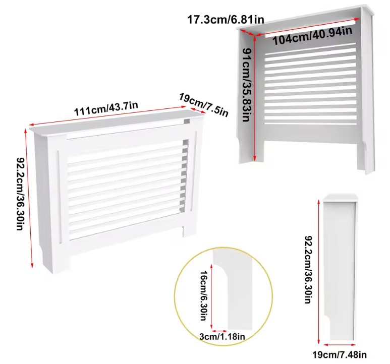 Witte Radiatorombouw – MDF Kast met Lamellen & Plank, 92 cm