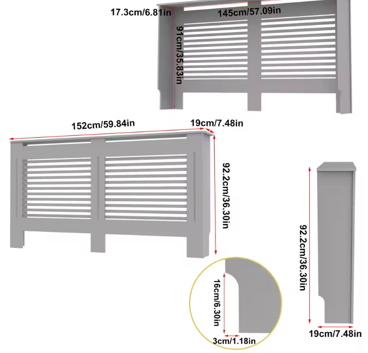 Witte Radiatorombouw – MDF Kast met Lamellen & Plank, 92 cm