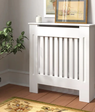 Witte Radiatorombouw – MDF Kast met Lamellen & Plank, 92 cm