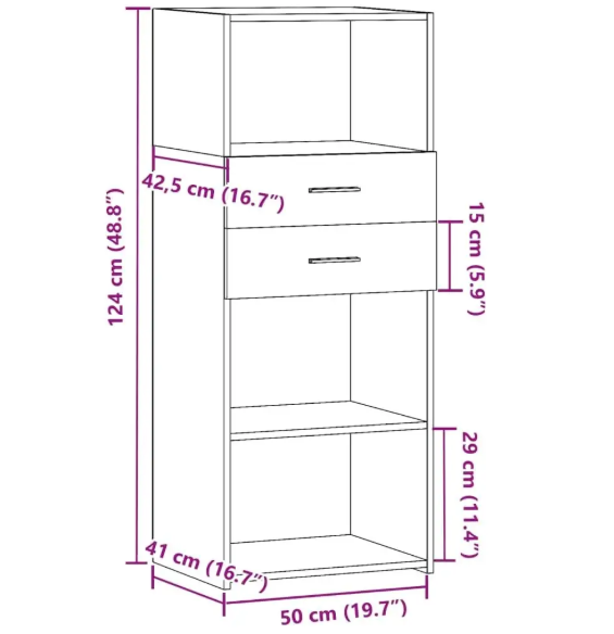 Hoge Kast Sonoma Eiken – Moderne Opbergkast 50x42,5x124 cm voor Woonkamer of Kantoor