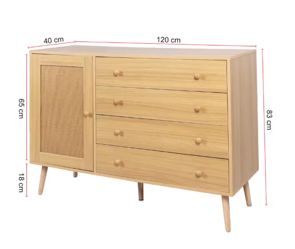 Houten Dressoir met 4 Lades & 1 Deur – Modern Opbergmeubel 120x40x83 cm