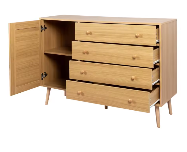 Houten Dressoir met 4 Lades & 1 Deur – Modern Opbergmeubel 120x40x83 cm