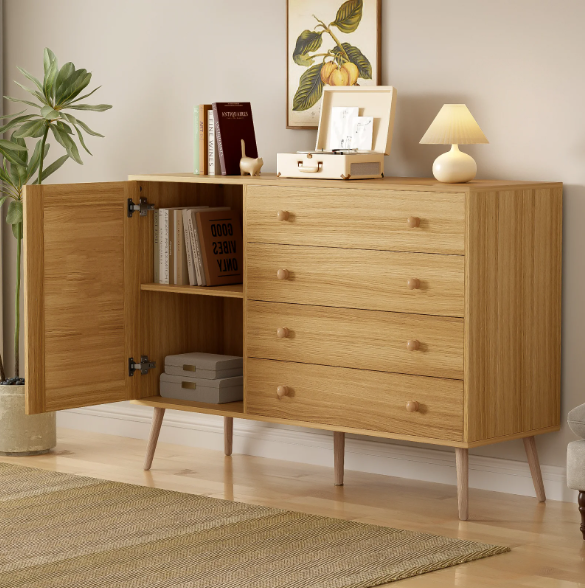 Houten Dressoir met 4 Lades & 1 Deur – Modern Opbergmeubel 120x40x83 cm