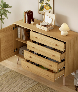 Houten Dressoir met 4 Lades & 1 Deur – Modern Opbergmeubel 120x40x83 cm