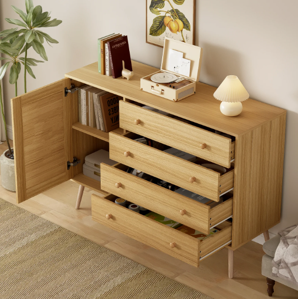 Houten Dressoir met 4 Lades & 1 Deur – Modern Opbergmeubel 120x40x83 cm