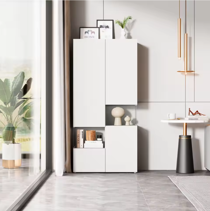 Vitrinekast met LED-Verlichting – Hoge Kast met Acryl Zijkanten 80x38x170 cm