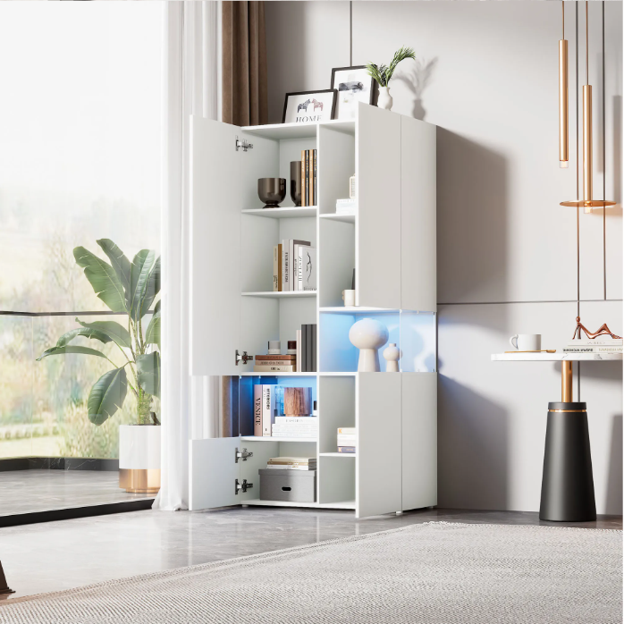 Vitrinekast met LED-Verlichting – Hoge Kast met Acryl Zijkanten 80x38x170 cm