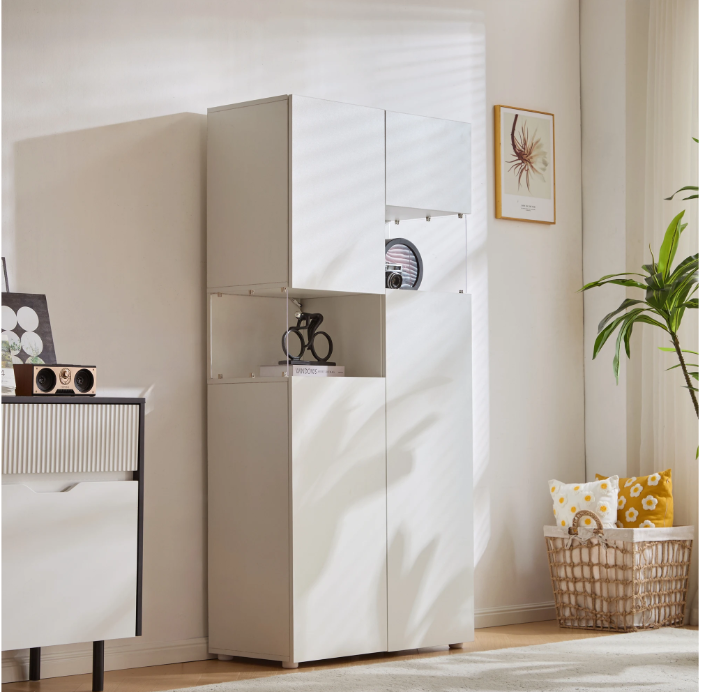 Vitrinekast met LED-Verlichting – Hoge Kast met Acryl Zijkanten 80x38x170 cm