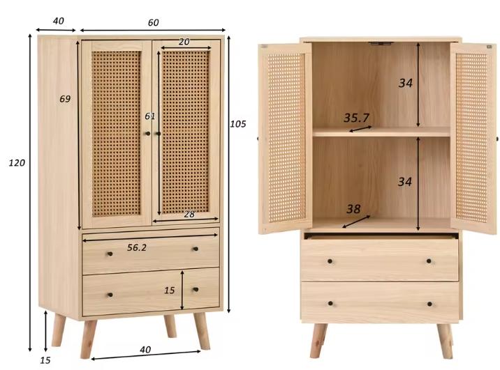 Dressoir met Deuren en Lades – Houten Opbergkast voor Woonkamer en Eetkamer