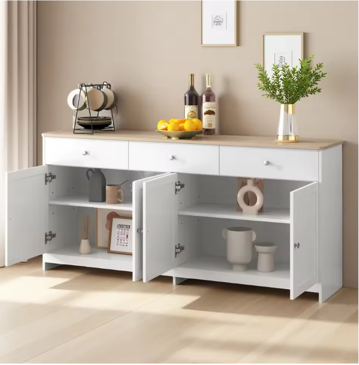 Buffetkast met 4 Deuren en 3 Lades – Houten Dressoir 160x37x75 cm