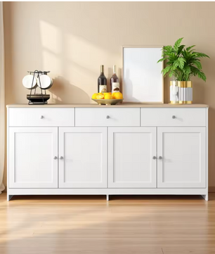Buffetkast met 4 Deuren en 3 Lades – Houten Dressoir 160x37x75 cm