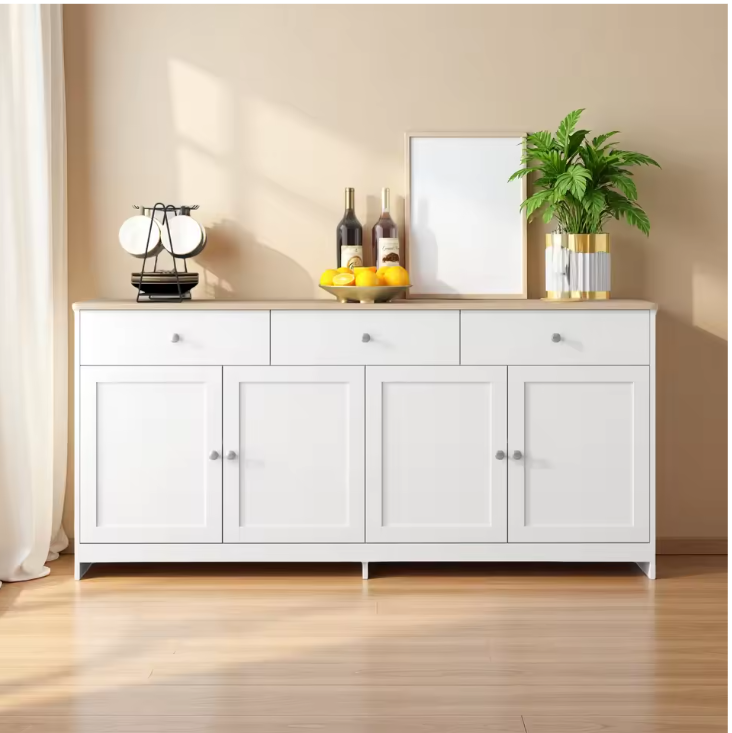 Buffetkast met 4 Deuren en 3 Lades – Houten Dressoir 160x37x75 cm