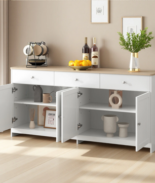 Buffetkast met 4 Deuren en 3 Lades – Houten Dressoir 160x37x75 cm