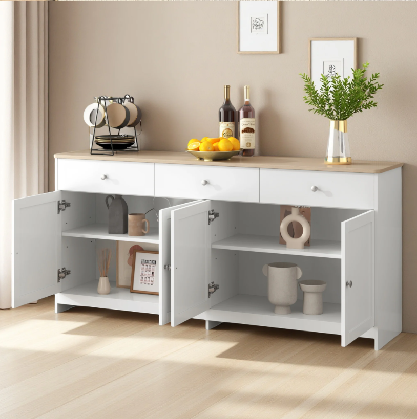Buffetkast met 4 Deuren en 3 Lades – Houten Dressoir 160x37x75 cm
