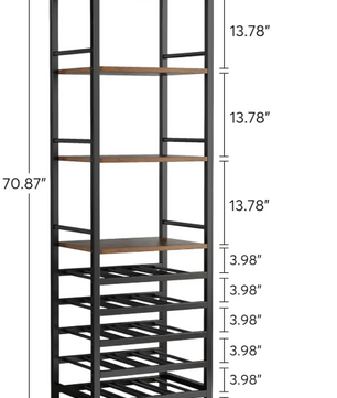 Industriële Wijnkast met 20 Flessenrek – Vrijstaande Wijnrek met Glashouder en Planken 45x35x180 cm