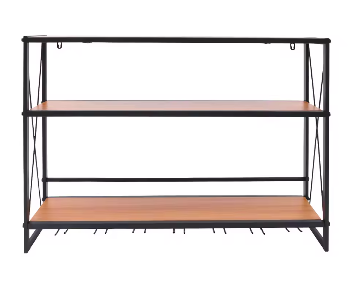 3-Laags Wijnrek van Metaal & Hout – Wand & Tafelmodel 80x20x62 cm