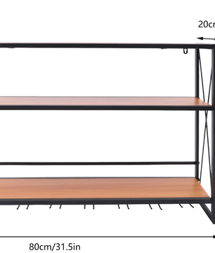 3-Laags Wijnrek van Metaal & Hout – Wand & Tafelmodel 80x20x62 cm