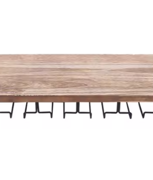 Wand Wijnrek van Hout & Metaal – Industrieel Wijnflessenrek met Glashouder 92x25 cm