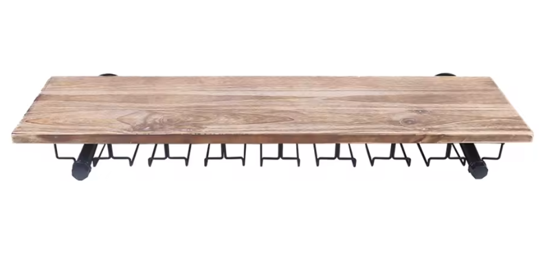 Wand Wijnrek van Hout & Metaal – Industrieel Wijnflessenrek met Glashouder 92x25 cm