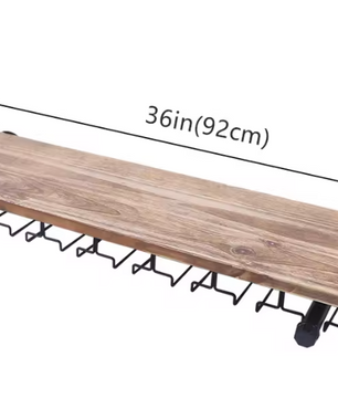 Wand Wijnrek van Hout & Metaal – Industrieel Wijnflessenrek met Glashouder 92x25 cm