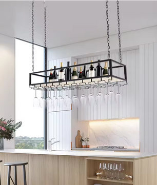 Hangend Wijnrek met Glashouder – Industrieel Plafondrek 100-120 cm