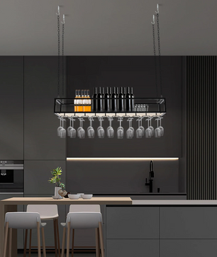 Hangend Wijnrek met Glashouder – Industrieel Plafondrek 100-120 cm