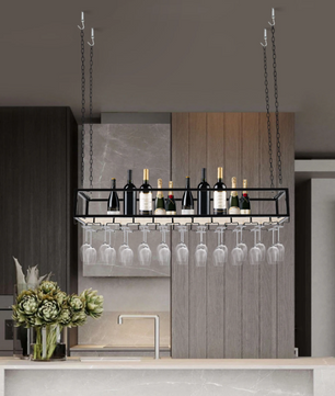 Hangend Wijnrek met Glashouder – Industrieel Plafondrek 100-120 cm