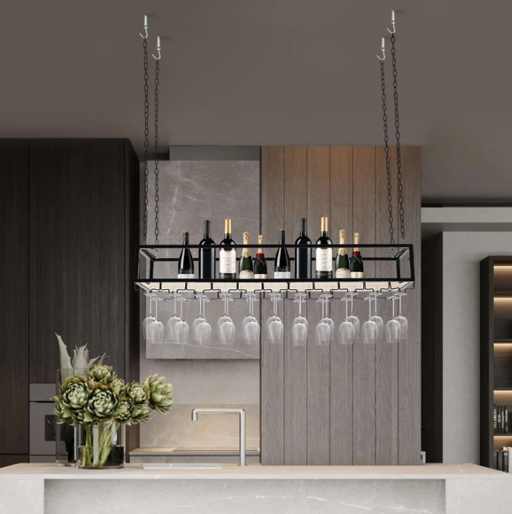 Hangend Wijnrek met Glashouder – Industrieel Plafondrek 100-120 cm
