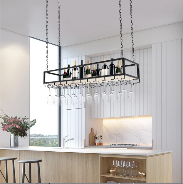 Hangend Wijnrek met Glashouder – Industrieel Plafondrek 100-120 cm