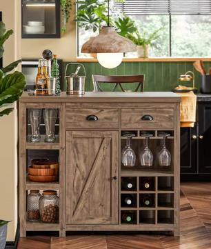 Keukeneiland met Wijnrek & Lade – Vintage Buffetkast 110x95x55 cm