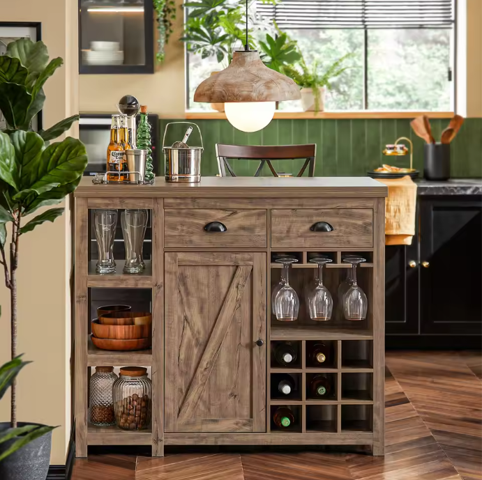 Keukeneiland met Wijnrek & Lade – Vintage Buffetkast 110x95x55 cm