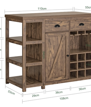 Keukeneiland met Wijnrek & Lade – Vintage Buffetkast 110x95x55 cm