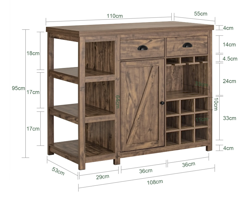 Keukeneiland met Wijnrek & Lade – Vintage Buffetkast 110x95x55 cm