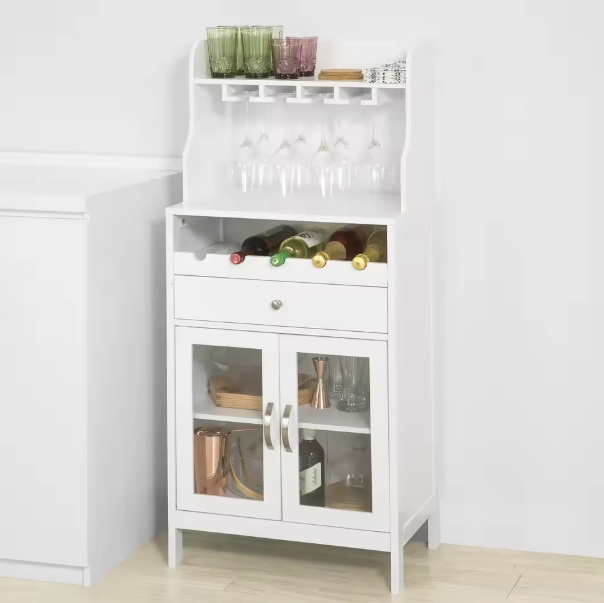 Wijnkast met Wijnrek & Glashouder – Hoog Dressoir met Lade en Deuren