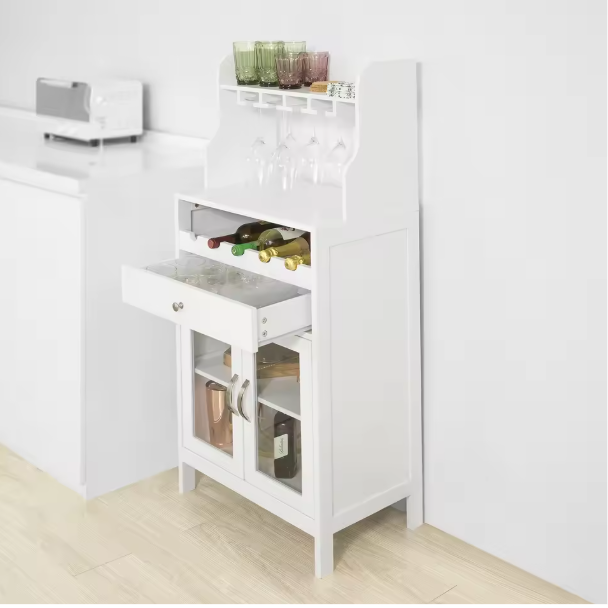 Wijnkast met Wijnrek & Glashouder – Hoog Dressoir met Lade en Deuren