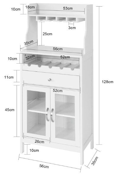 Wijnkast met Wijnrek & Glashouder – Hoog Dressoir met Lade en Deuren