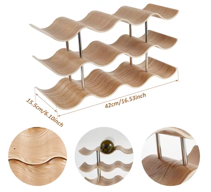 Houten Wijnrek 2/3-Laags – Golvend Design & Compacte Flessenopslag