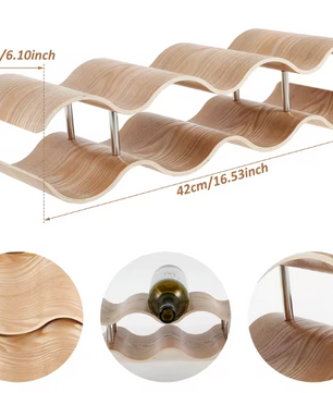 Houten Wijnrek 2/3-Laags – Golvend Design & Compacte Flessenopslag