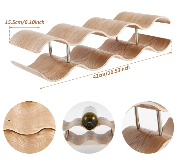 Houten Wijnrek 2/3-Laags – Golvend Design & Compacte Flessenopslag