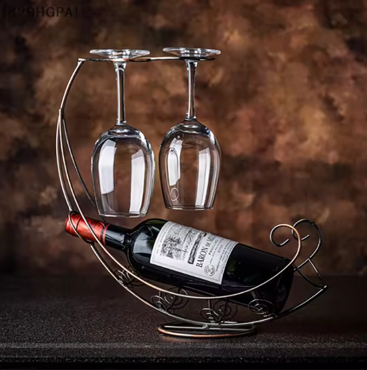 Vintage Metalen Wijnrek – Fles- en Glashouder, Creatief en Decoratief