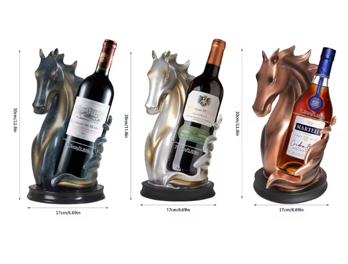 Paardenbeeld Wijnfleshouder – Decoratief Wijnrek 17×30 cm