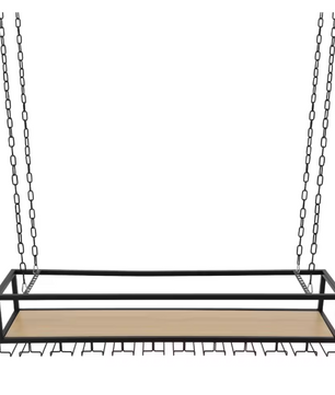 Zwart Plafond Wijnrek met Glashouder – Hangend Wijnrek 110×25×22 cm