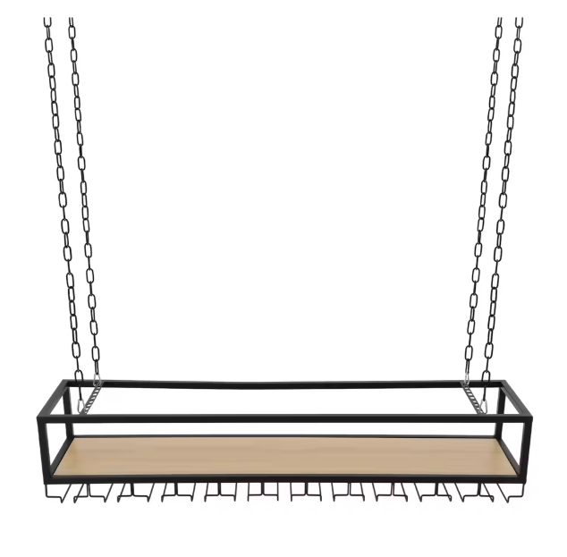 Zwart Plafond Wijnrek met Glashouder – Hangend Wijnrek 110×25×22 cm