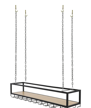 Zwart Plafond Wijnrek met Glashouder – Hangend Wijnrek 110×25×22 cm