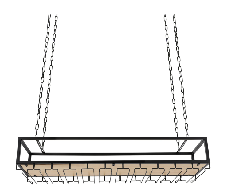 Zwart Plafond Wijnrek met Glashouder – Hangend Wijnrek 110×25×22 cm